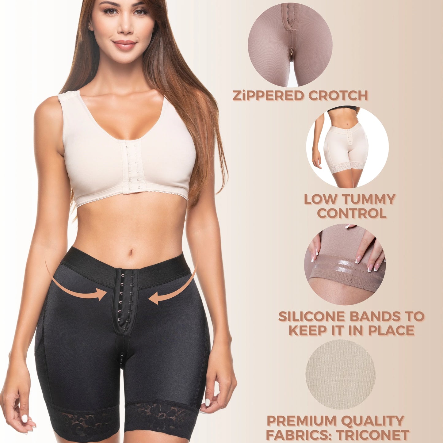 Fajas SONRYSE TR71BF | High Waisted Colombian Shaper Shorts for Women | Mid-Length Daily Use | Triconet