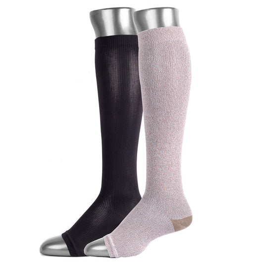 Be Shapy | Compression Socks Open Toes Knee High Leg Support | Medias de Compresión con Abertura en Dedos