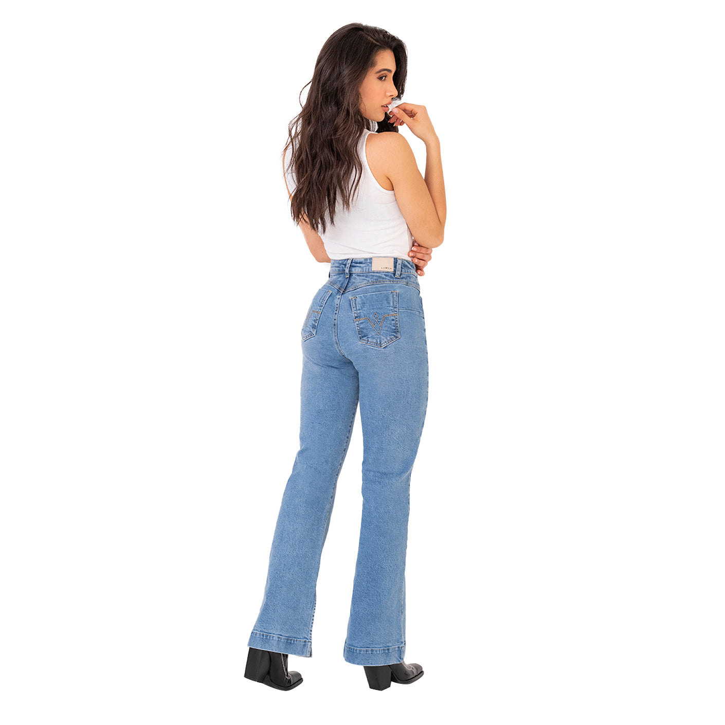 LOWLA 212358 | High Rise Butt Lift Mom Flare Colombian Jeans with Ankle Openings