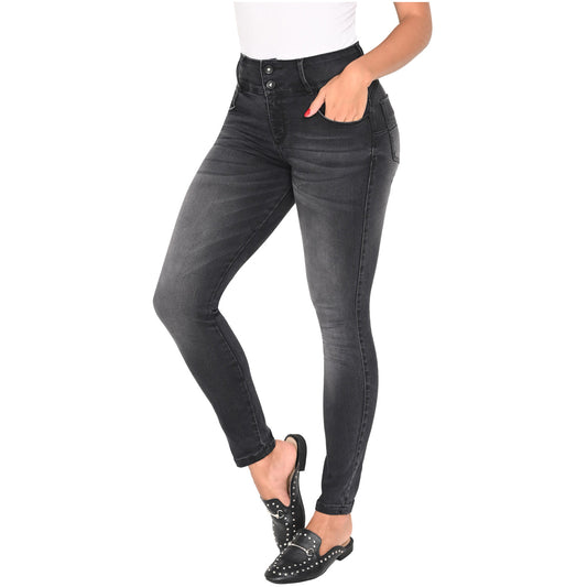 Lowla 212141 | Colombian High Rise Bum Lift Ripped Skinny Prewash Jeans for Women