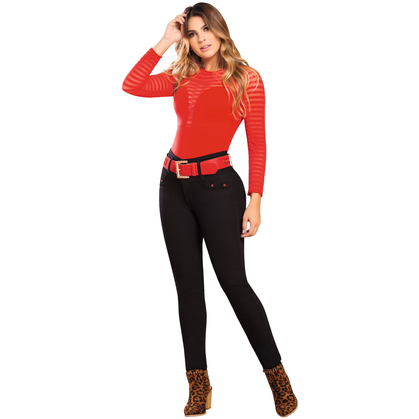 DRAXY 1334 Colombian Mid Rise Skinny Jeans With Belt