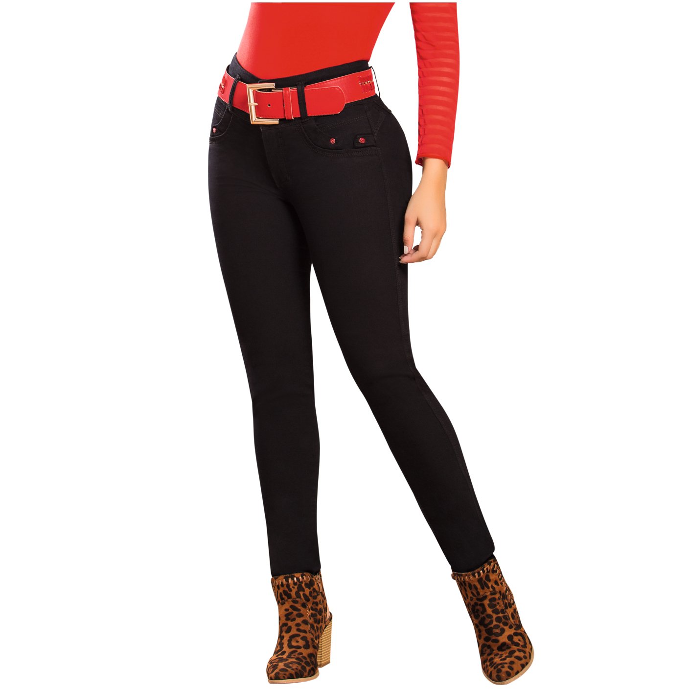 DRAXY 1334 Colombian Mid Rise Skinny Jeans With Belt