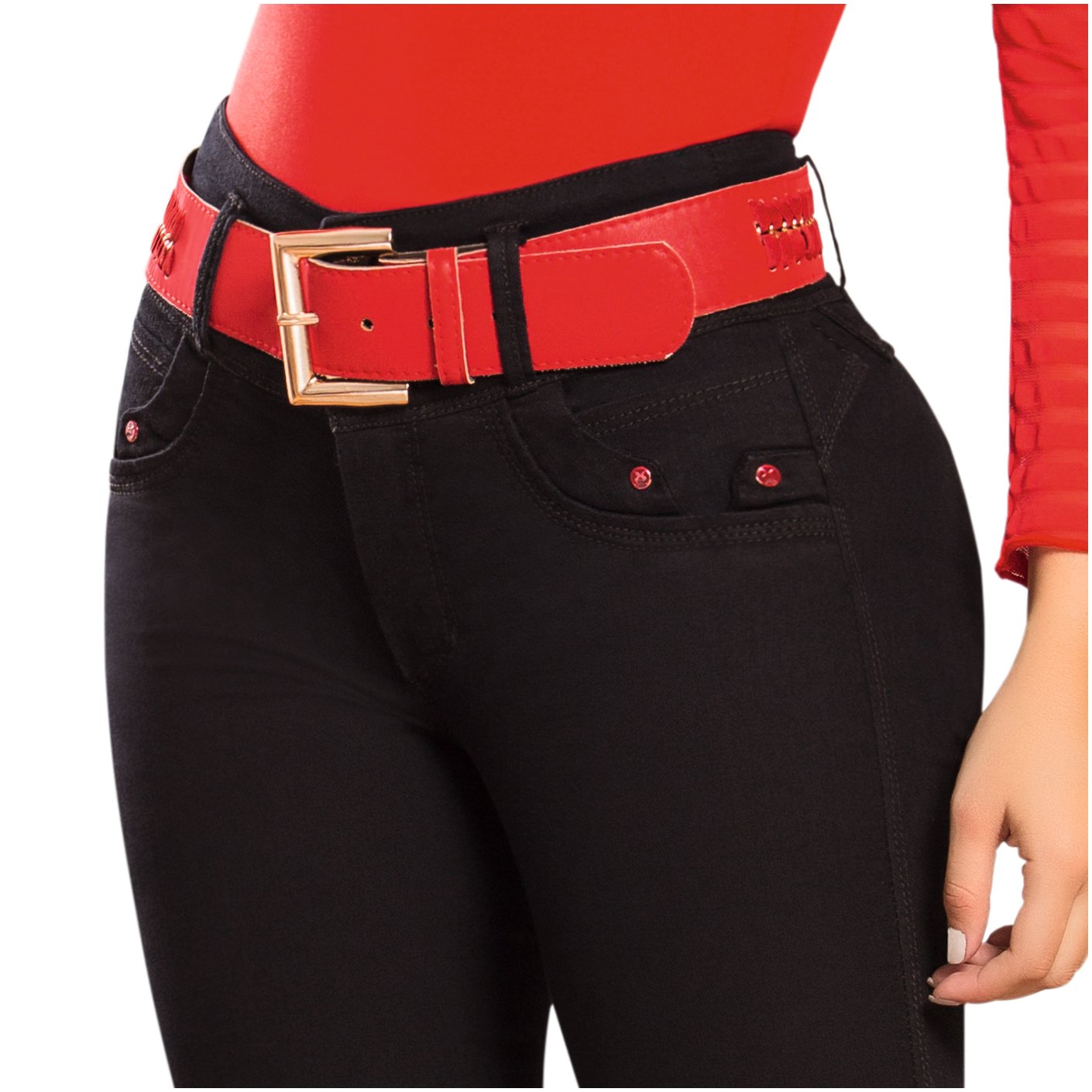 DRAXY 1334 Colombian Mid Rise Skinny Jeans With Belt