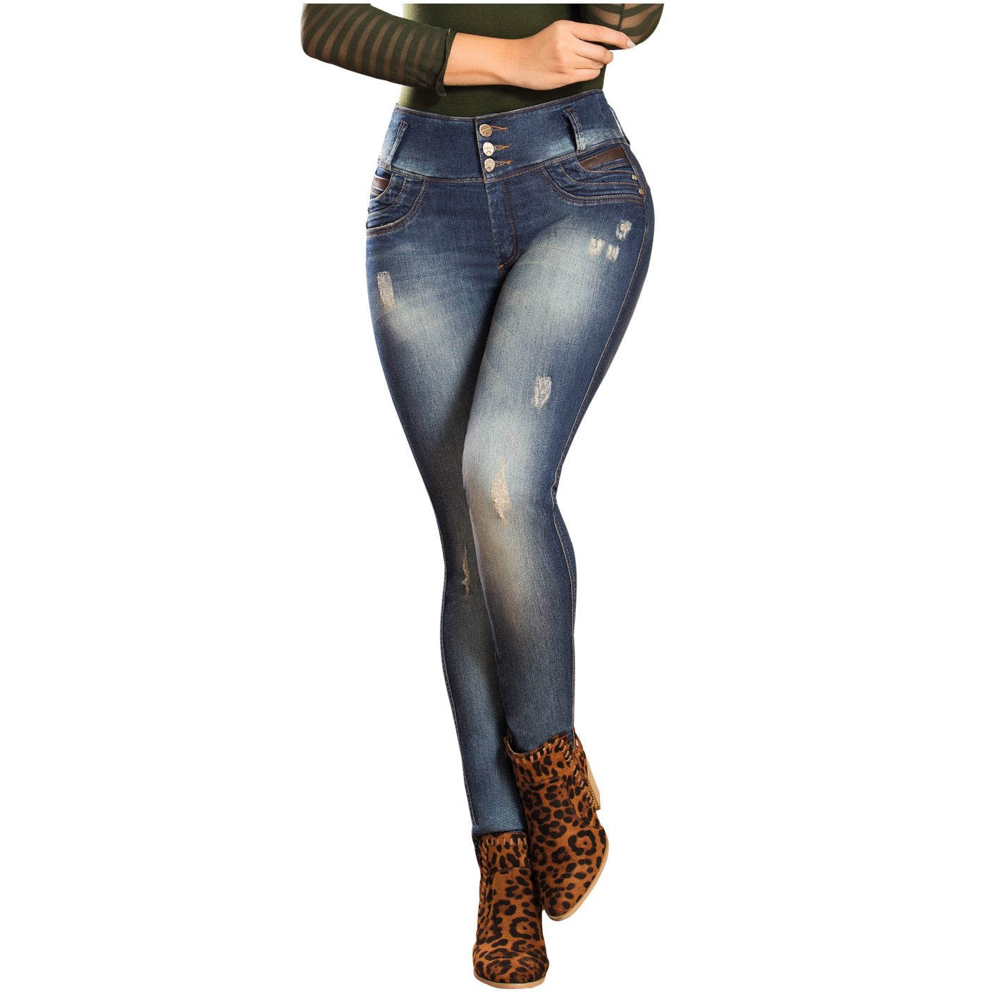 DRAXY 1336 Colombian Mid Rise Skinny Jeans Ripped Details