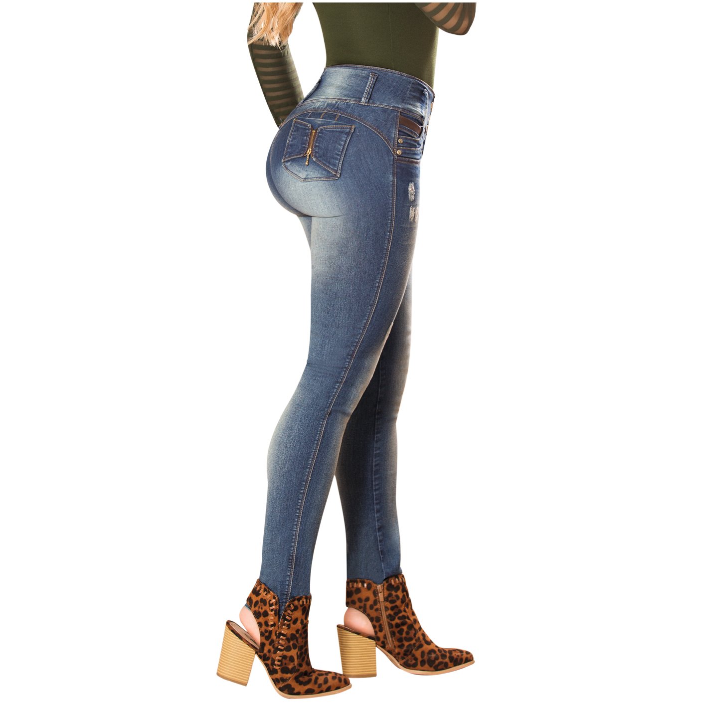 DRAXY 1336 Colombian Mid Rise Skinny Jeans Ripped Details