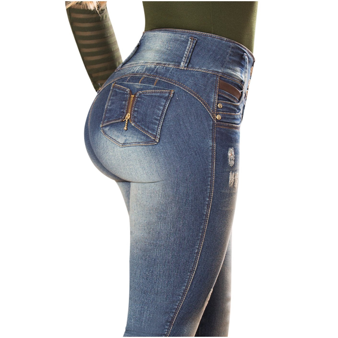 DRAXY 1336 Colombian Mid Rise Skinny Jeans Ripped Details