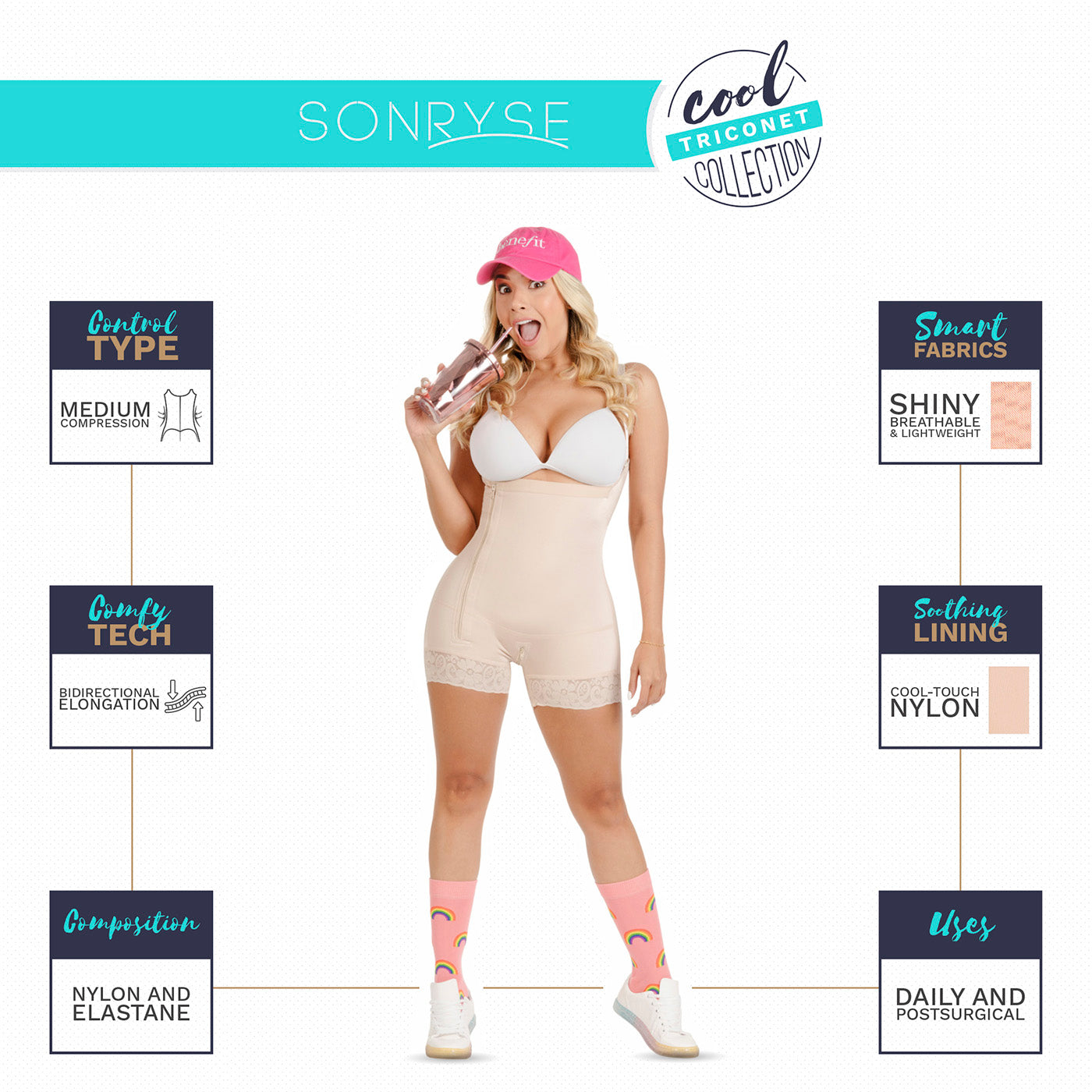 Fajas SONRYSE TR97ZF | Colombian Tummy Control Shapewear | Butt Lifting | Post Surgery and Daily Use