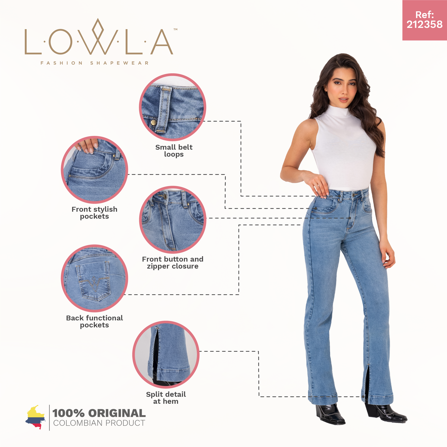 LOWLA 212358 | High Rise Butt Lift Mom Flare Colombian Jeans with Ankle Openings