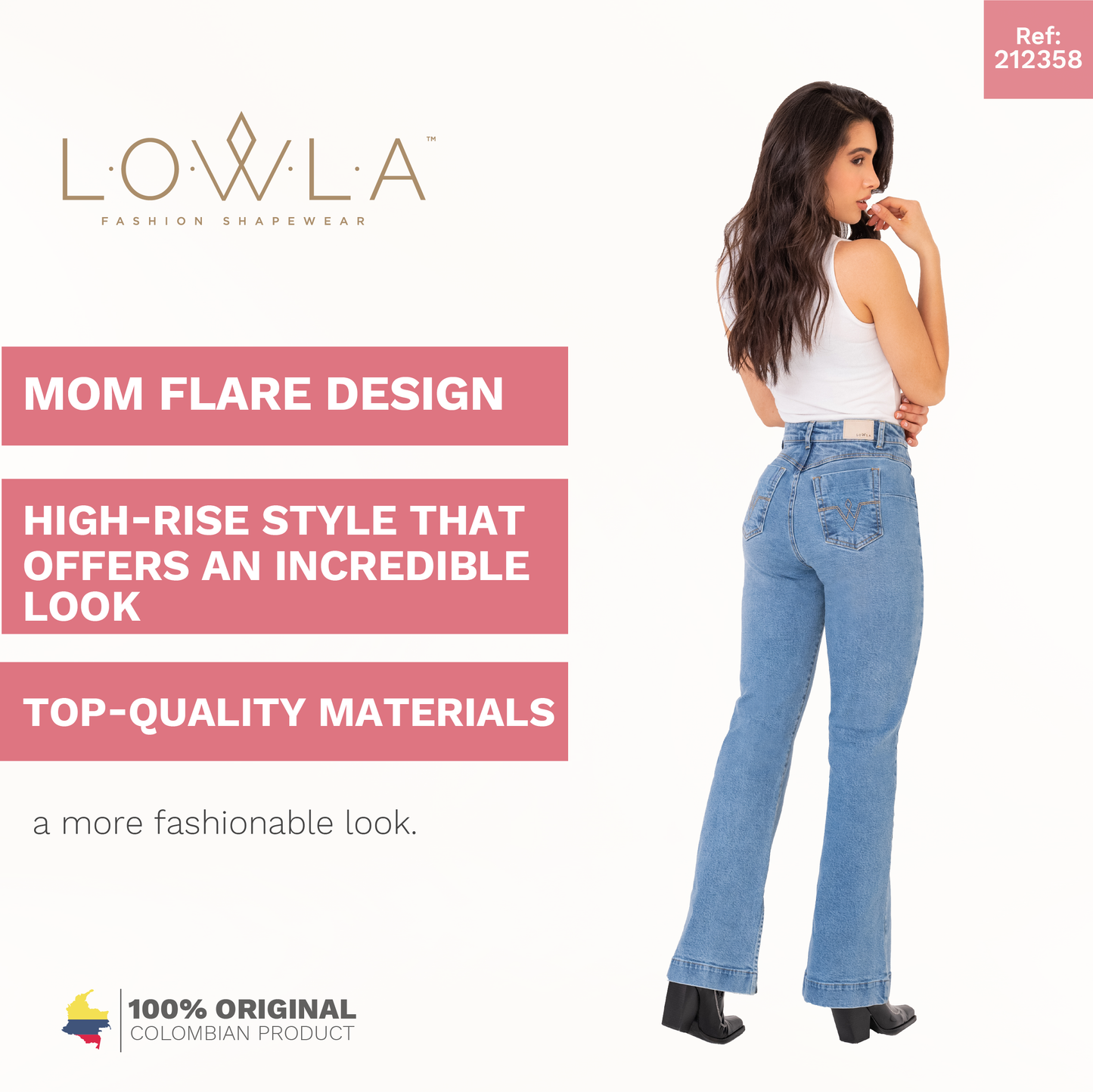 LOWLA 212358 | High Rise Butt Lift Mom Flare Colombian Jeans with Ankle Openings