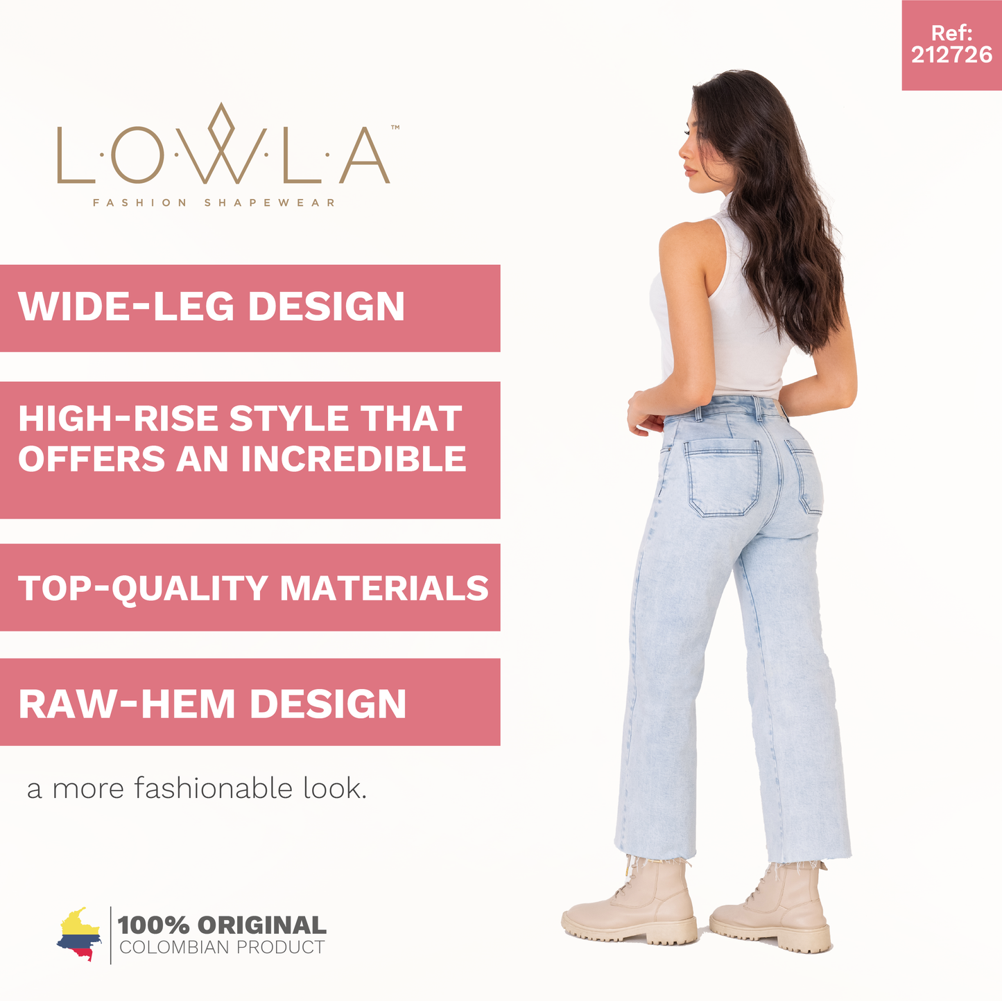 LOWLA 212726 | High Rise Wide Leg Bootcut Colombian Jeans with Removable Pads