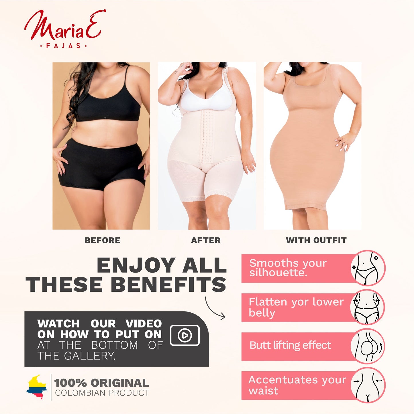 Fajas MariaE FC304 Colombian Daily Use Mid-Thigh Strapless Faja Shapewear Bodysuit | Powernet