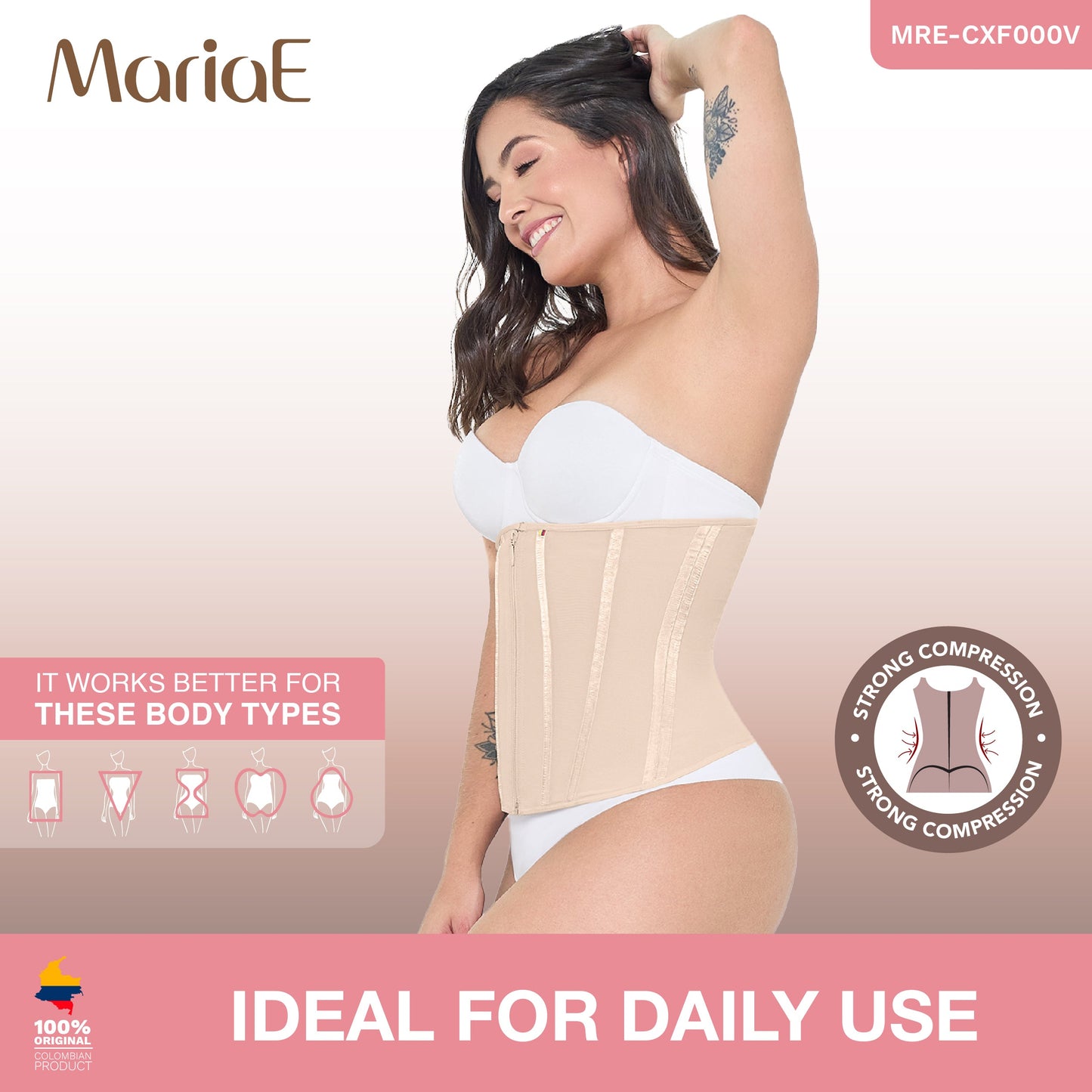 MARIAE CXF000V Waist Cincher Shapewear Faja Colombiana Waist Shaper with front Zipper & Inner Hooks