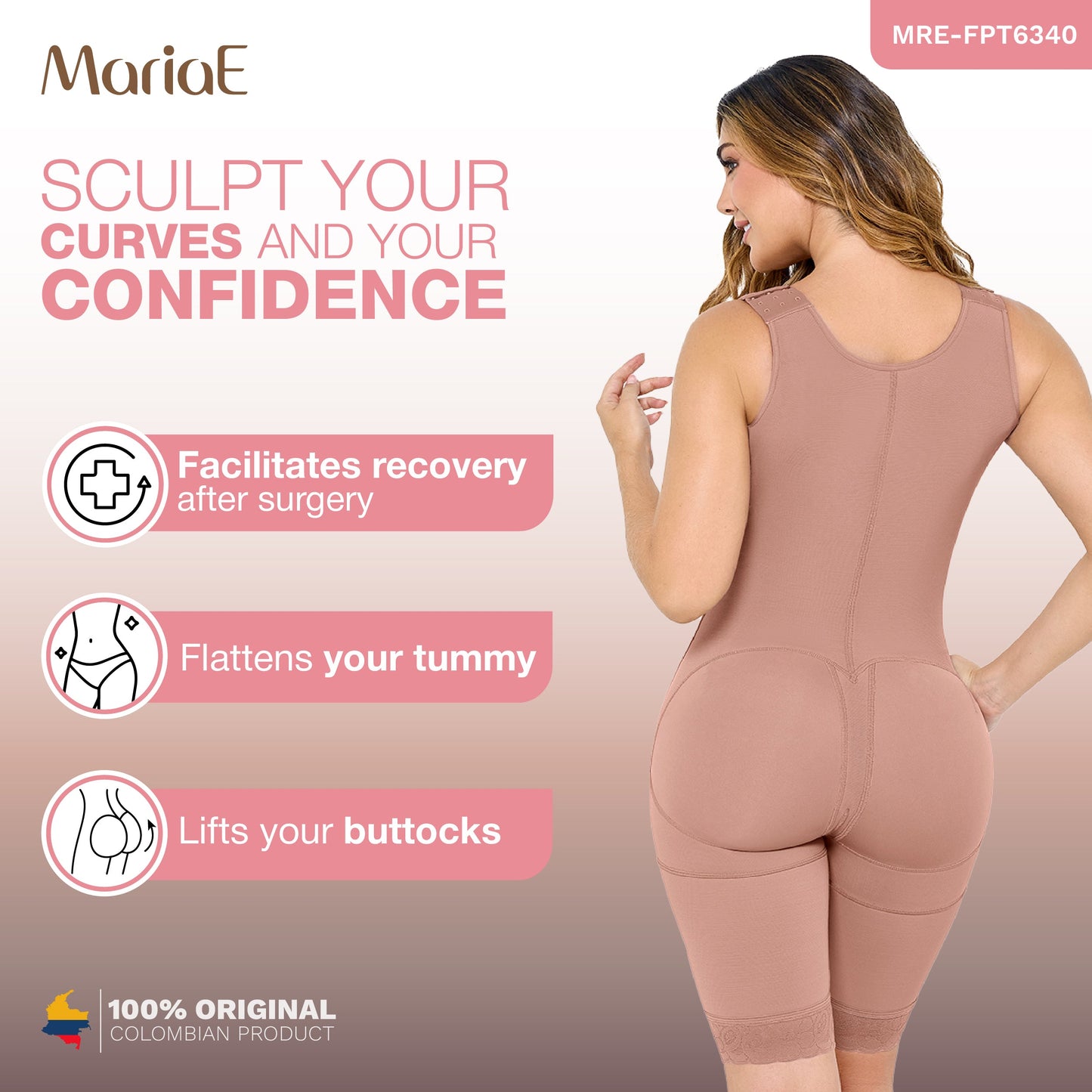 MARIAE FPT6340 Stage 2 Faja Colombiana Postpartum Post Surgery Shapewear Bodysuit Mid Thigh