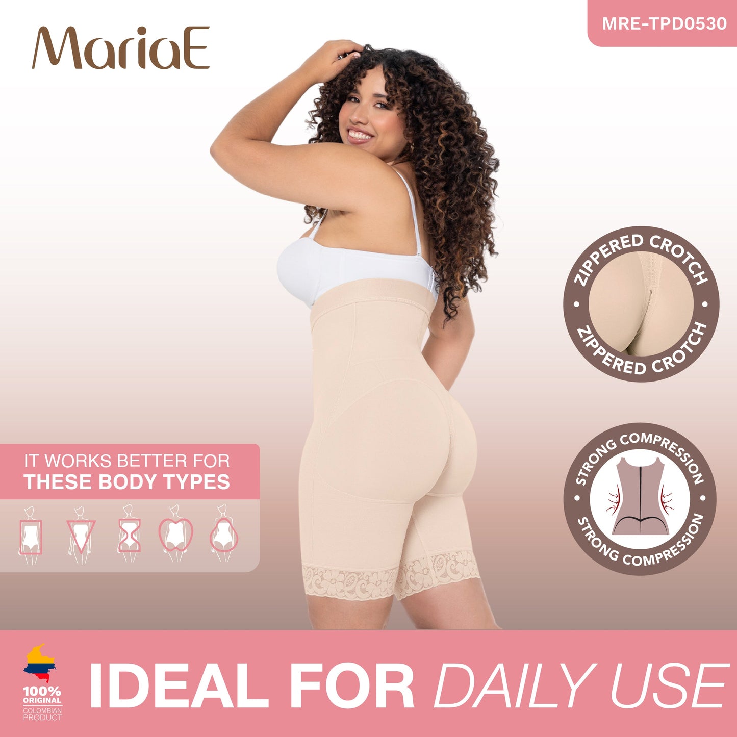 MARIAE TPD0530 Fajas Colombianas High Waisted Shaper Shorts for Women Butt Lift High Compression Front Hooks