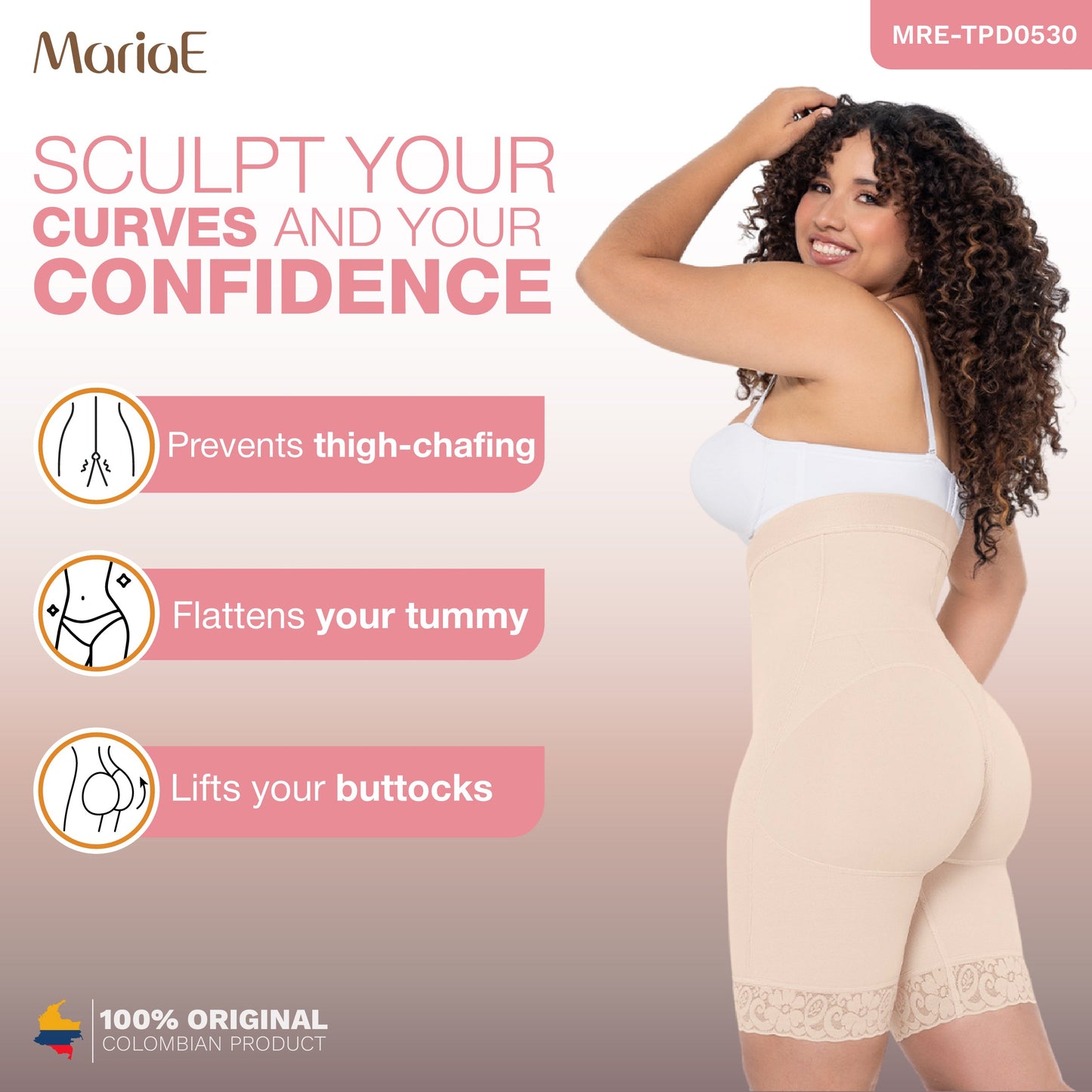 MARIAE TPD0530 Fajas Colombianas High Waisted Shaper Shorts for Women Butt Lift High Compression Front Hooks