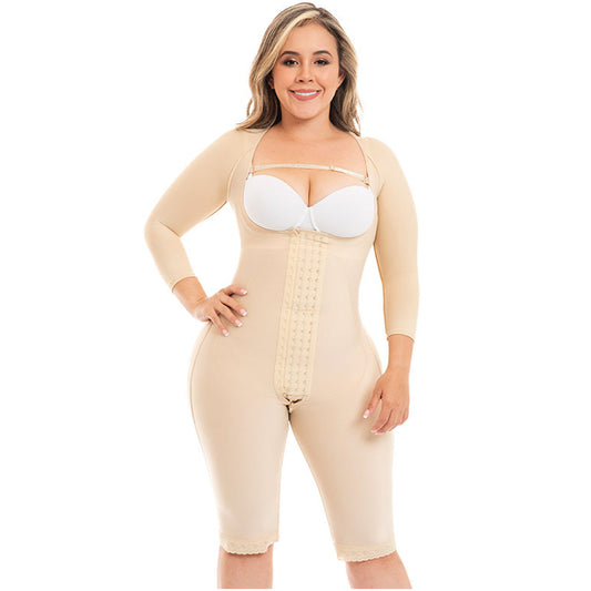 Fajas MYD F04474 | Faja Colombiana Post Surgery Knee Length Full Body Shaper with Sleeves