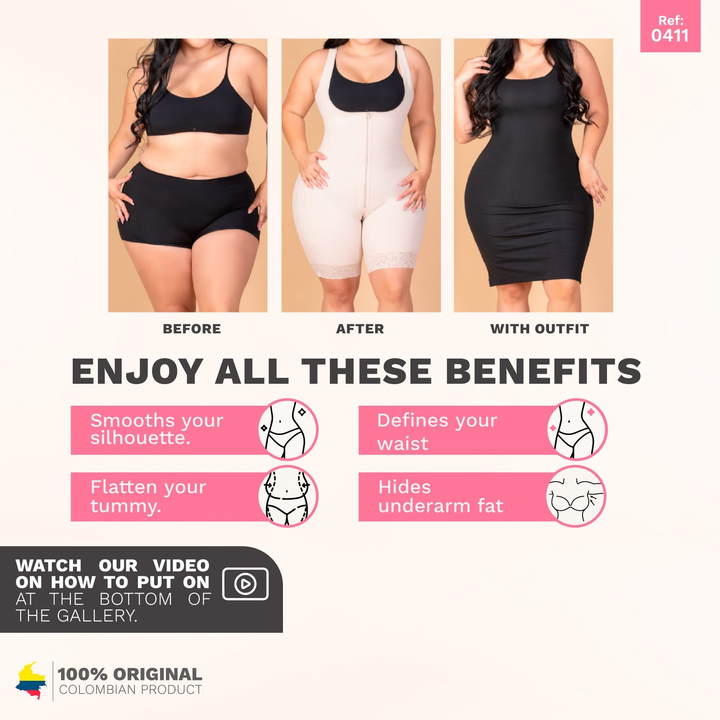 Fajas Salome 411 | Fajas Colombianas Open Bust Panty Shapewear Bodysuit | Post Surgery & Daily Use Body Shaper