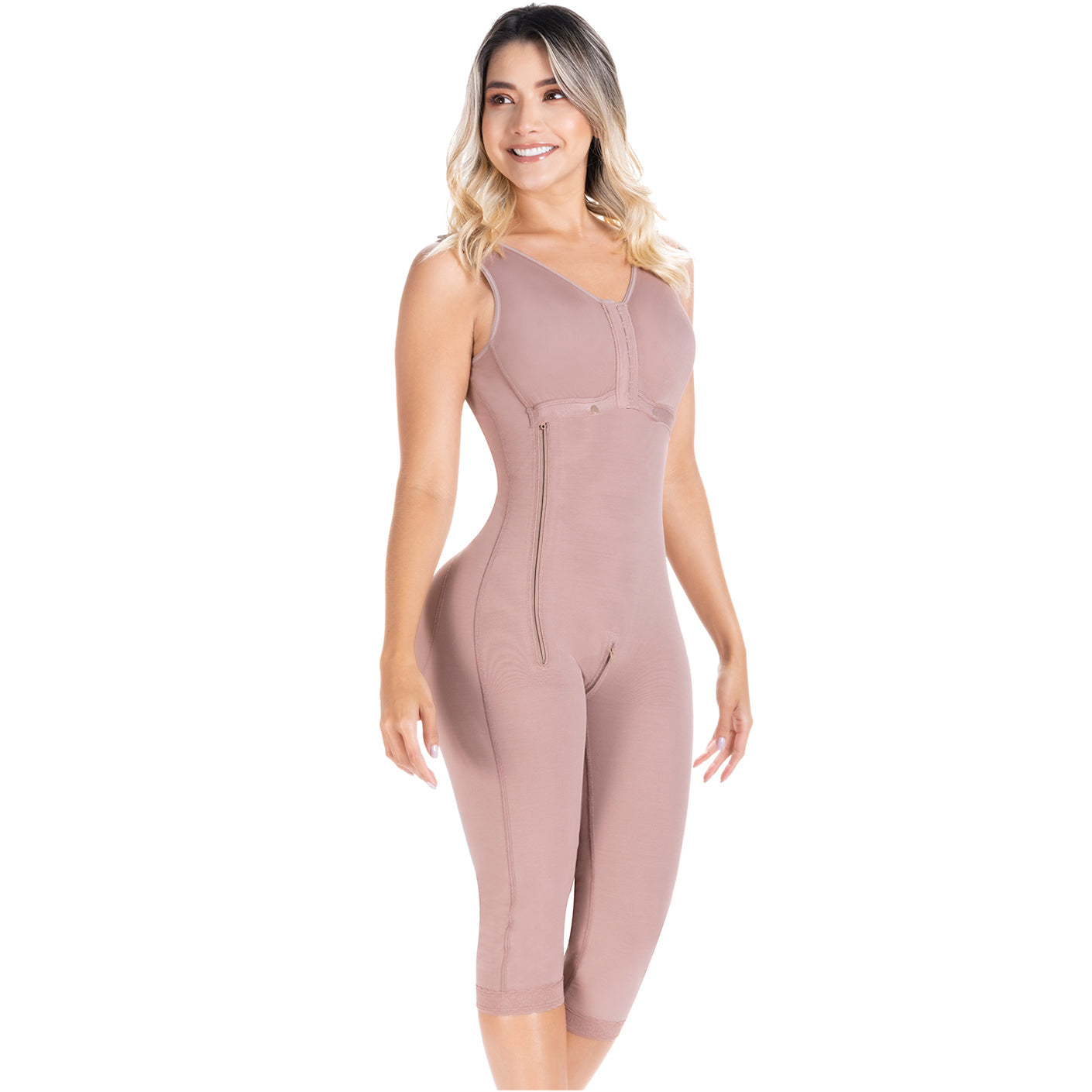 Fajas Sonryse 014ZL | Colombian Shapewear Knee Length | Body Shaper Built-in bra & High Back | Daily Use Girdle
