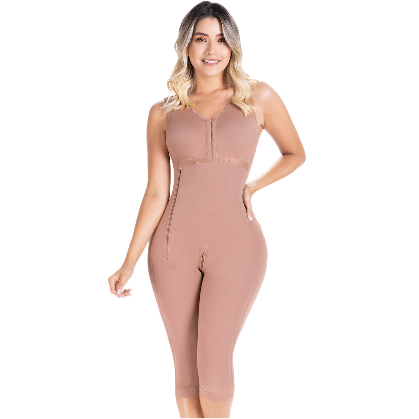 Fajas Sonryse 014ZL | Colombian Shapewear Knee Length | Body Shaper Built-in bra & High Back | Daily Use Girdle