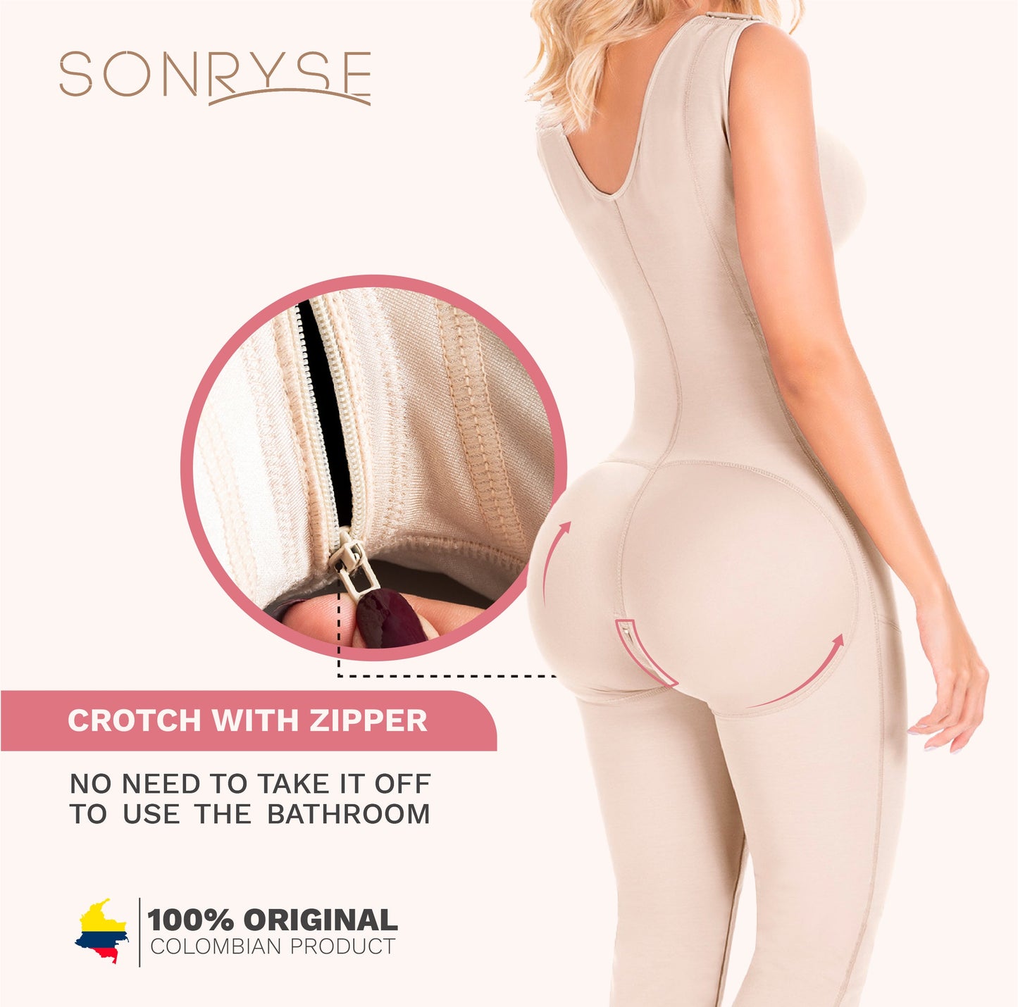 Fajas Sonryse 054BF | Tummy Control Compression Girdle Colombian Full Body Shaper with Built-in Bra | Post Surgery Postpartum