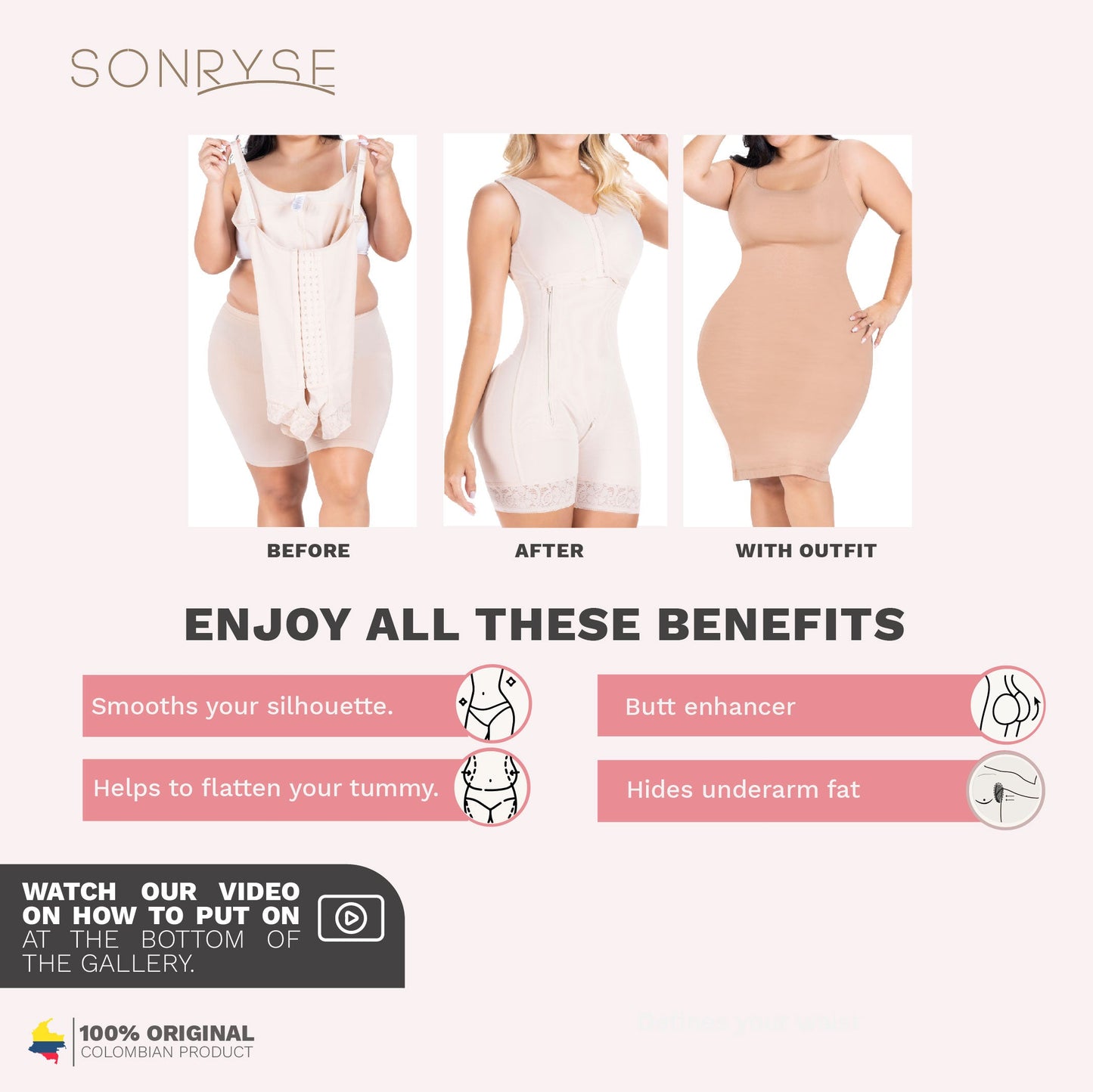 Postpartum C-Section, High-Back, Wide Strap, High Compression Shapewear Fajas Sonryse 058ZL