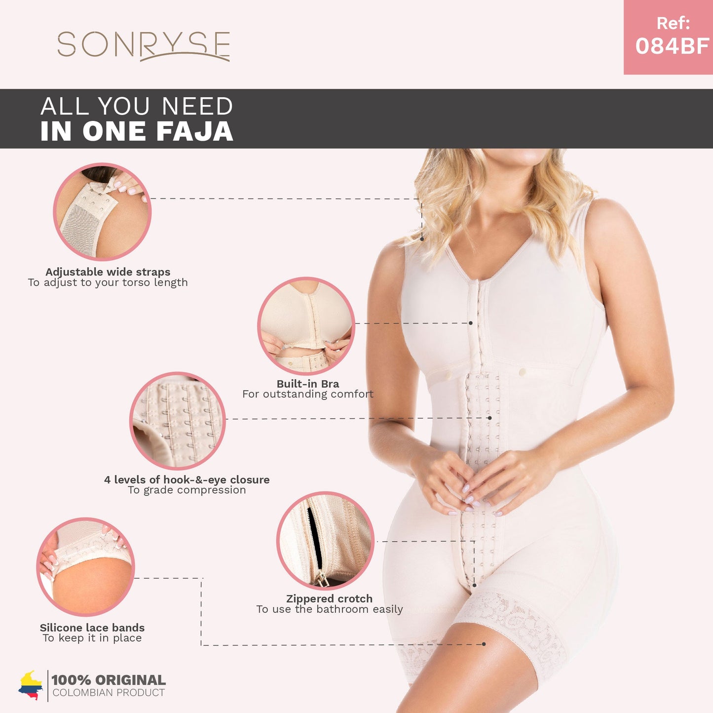 Fajas Sonryse 084 | Postpartum Colombian Girdle with Bra | Stage 2 Post Surgery Body Shaper