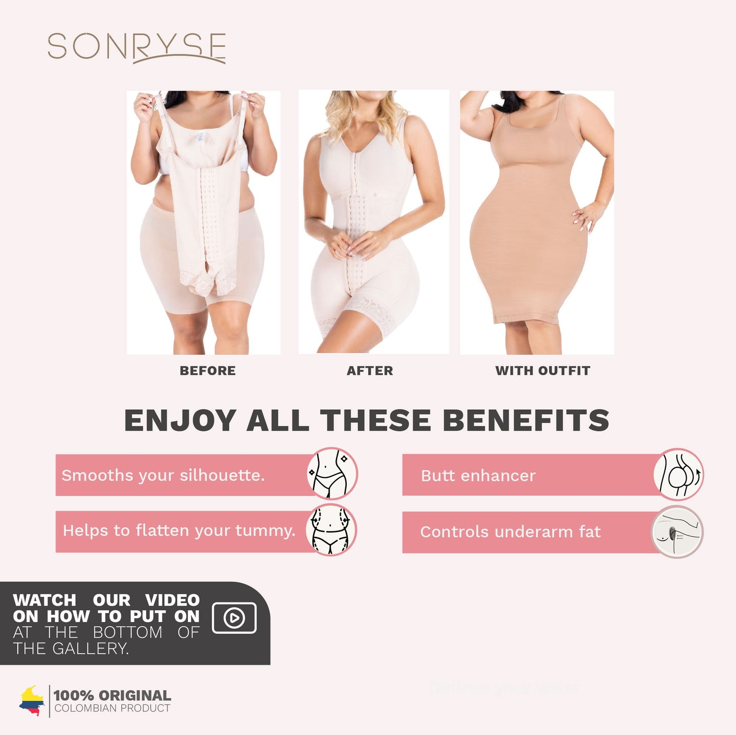 Fajas Sonryse 084 | Postpartum Colombian Girdle with Bra | Stage 2 Post Surgery Body Shaper