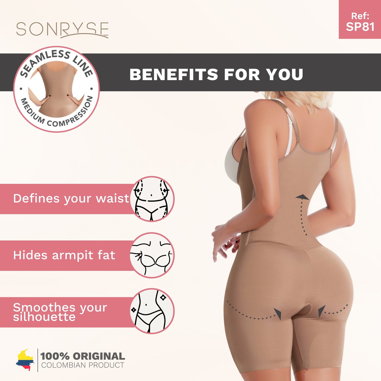 Sonryse SP81NC | Open Bust Colombian Bodysuit Shaper for Women | Everyday Use Girdle | Spandex