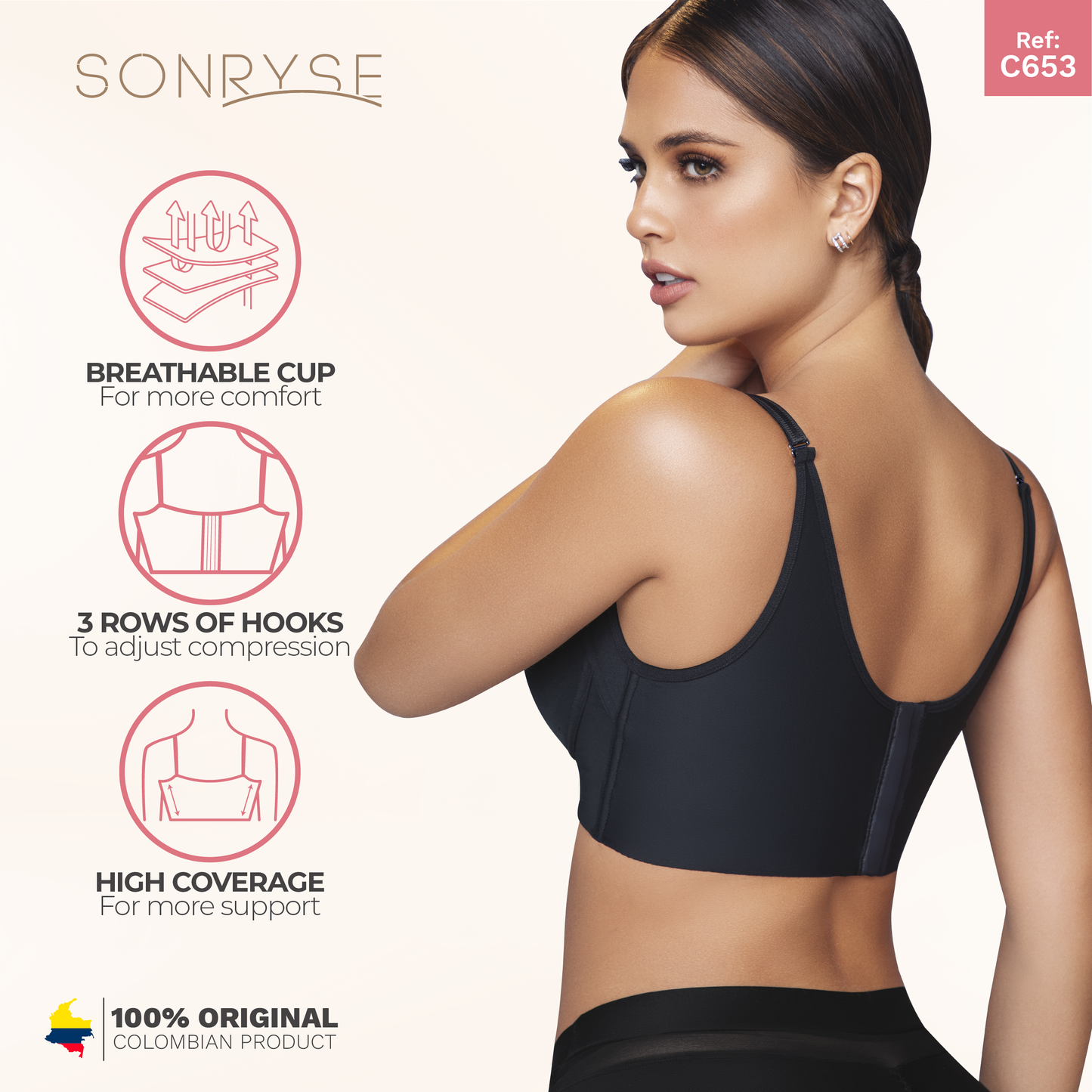 Daily Use Bra Ample coverage, Wide straps & Hoop and side bone Sonryse C653