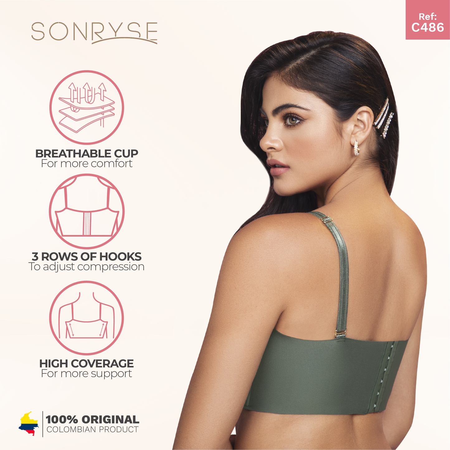 Daily Use Bra Breathable full cups, Flexible side bones &The straps are removable Sonryse C486