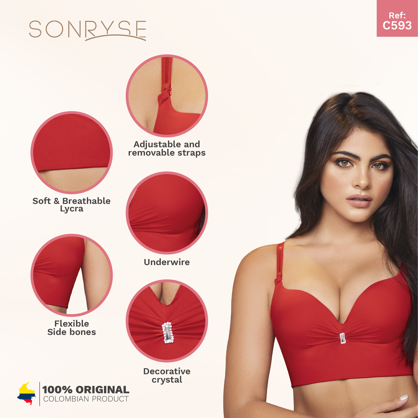 Daily Use Bra Breathable whole cup & Wide seamless back Sonryse C593