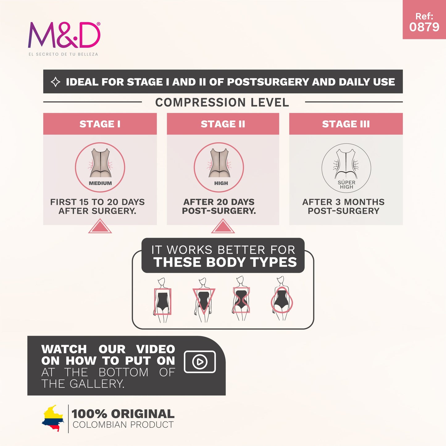 Post-Surgery Liposuction and Slimming massages Faja with Closure system, Knee-length & Bathroom-Friendly Design MYDF0879