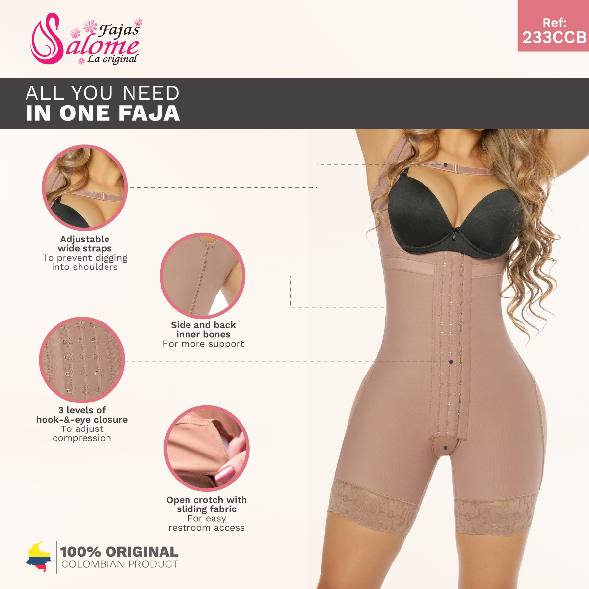 Salome 233-CCB | Mid-Thigh Body Shaper Faja w/ Butt Lifter and Waist Shaper