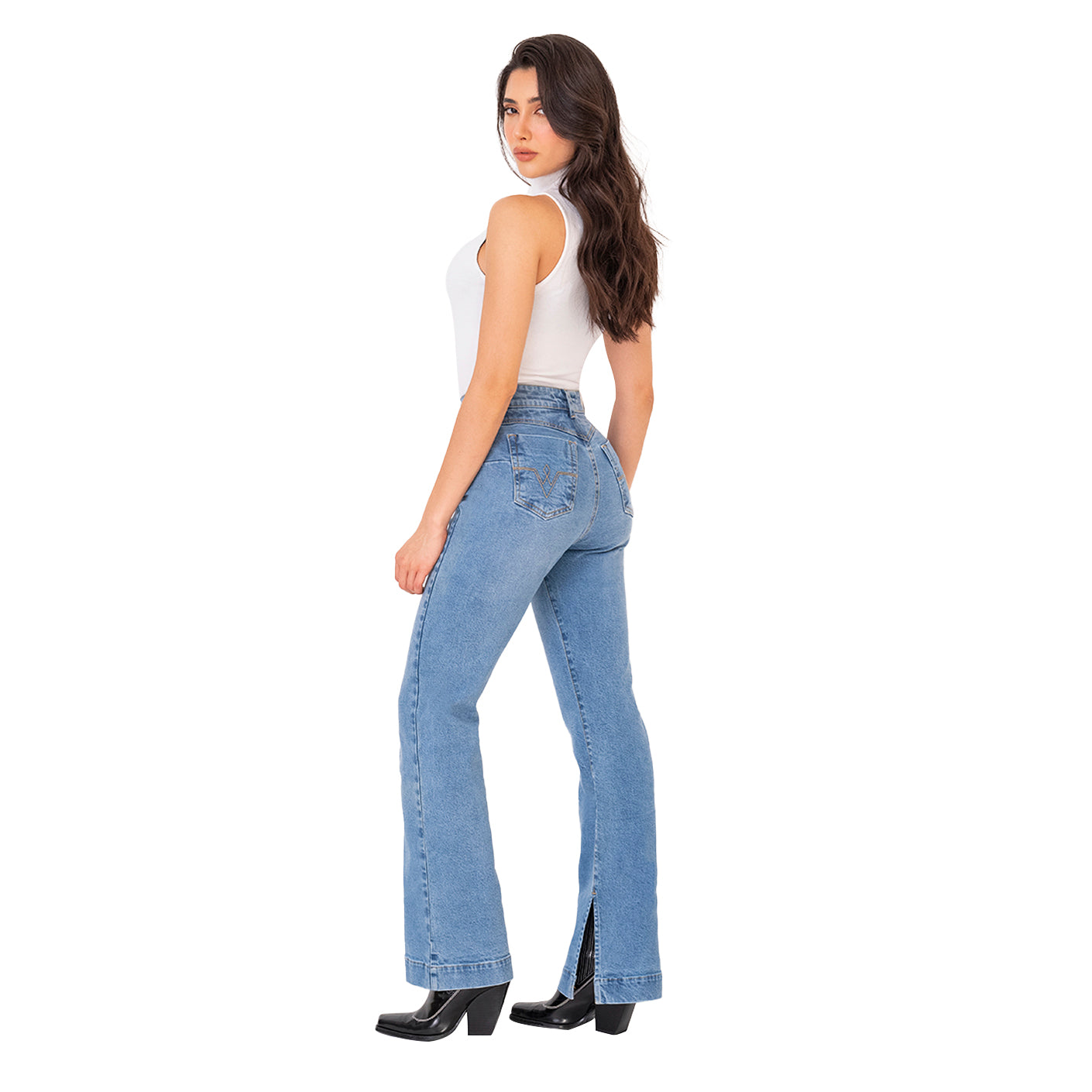 LOWLA 212358 | High Rise Butt Lift Mom Flare Colombian Jeans with Ankle Openings