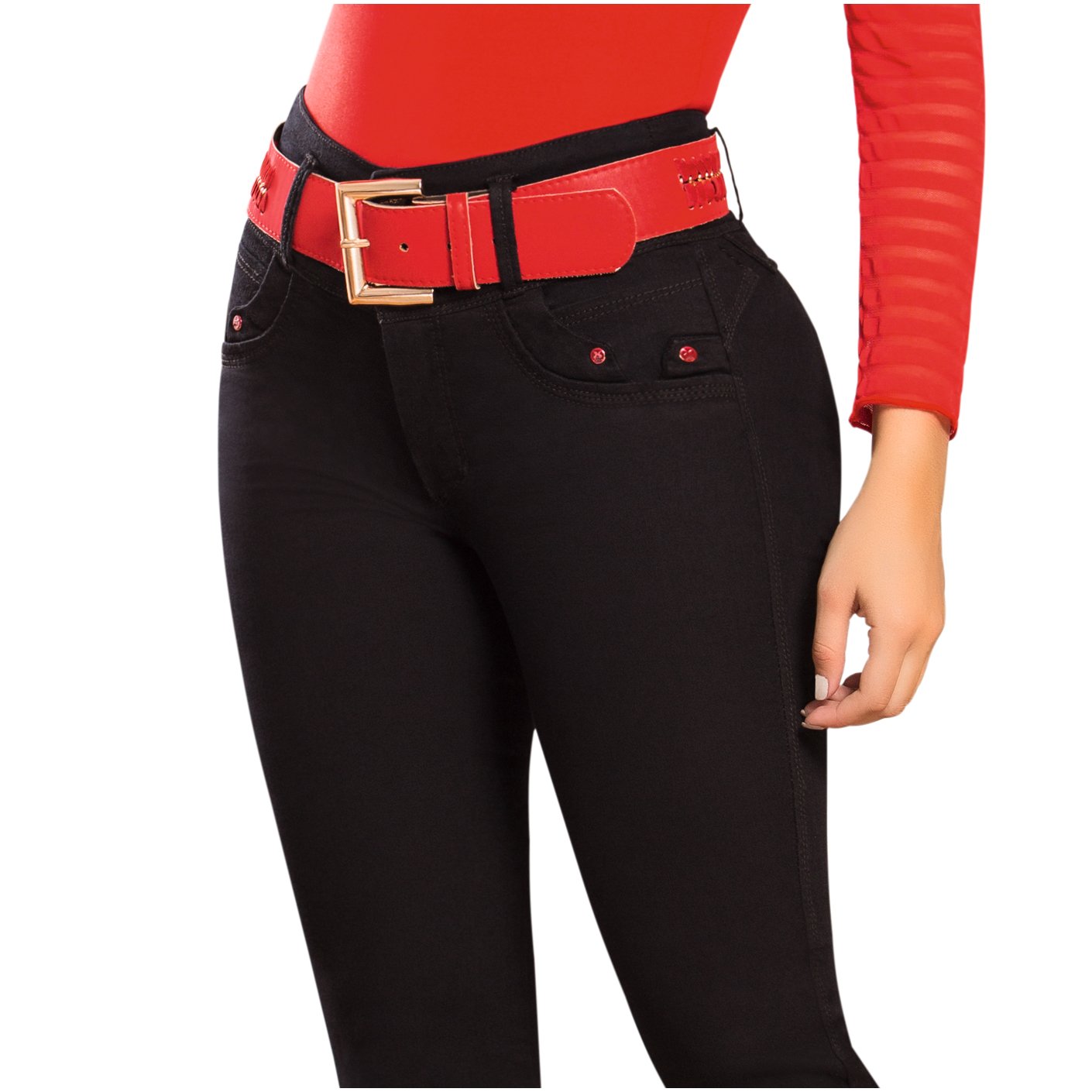 DRAXY 1334 Colombian Mid Rise Skinny Jeans With Belt
