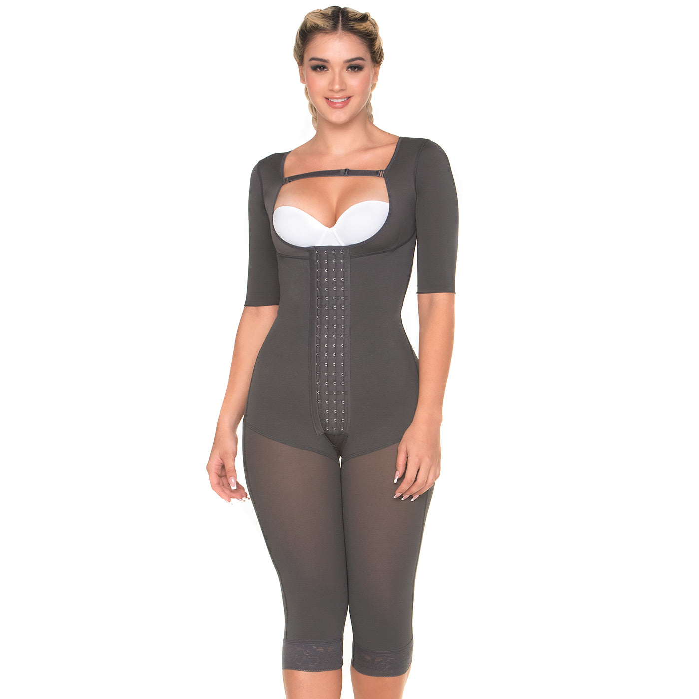 Fajas MariaE FQ114 | Post Surgery Colombian Shapewear Knee Length Bodysuit | Faja Colombiana with Sleeves | Lipo Compression Girdle