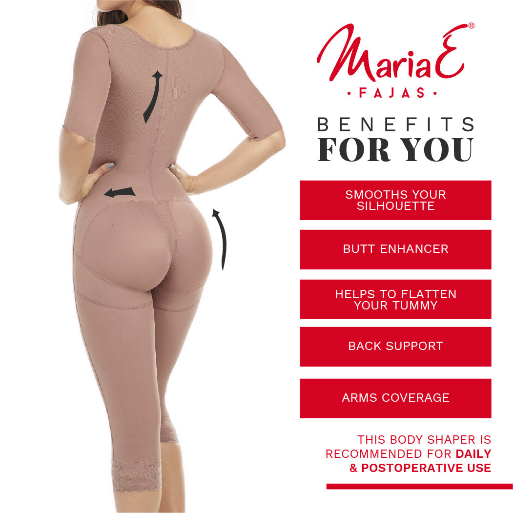 Fajas MariaE FQ114 | Post Surgery Colombian Shapewear Knee Length Bodysuit | Faja Colombiana with Sleeves | Lipo Compression Girdle