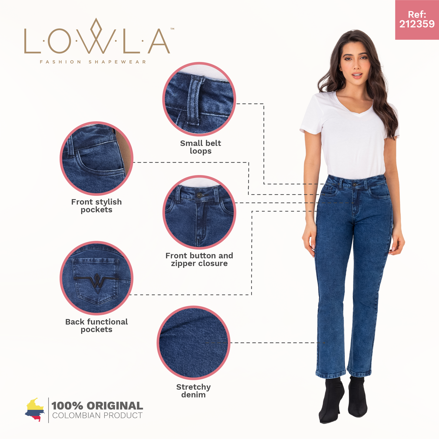 LOWLA 212359 | Regular Rise Butt Lift Straight Colombian Mom Jeans for Women