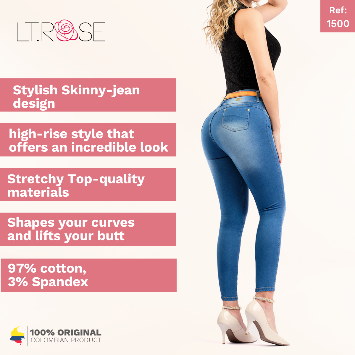 LT. Rose 1500 | Butt Lifting Skinny Ankle Ripped Embroidered Colombian Jeans for Women