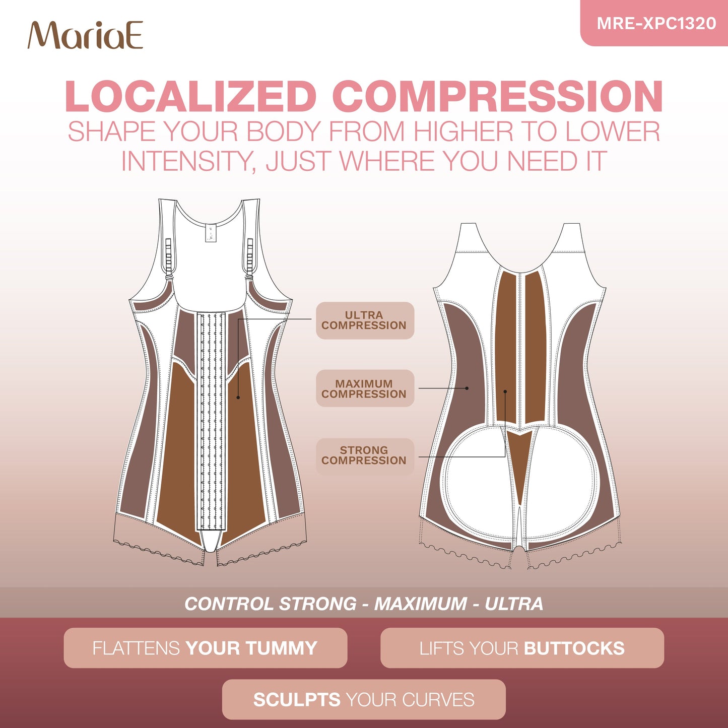 MARIAE XPC1320  Tummy Control Shapewear Bodysuit for Women Ultra Compression Colombian Fajas Colombianas