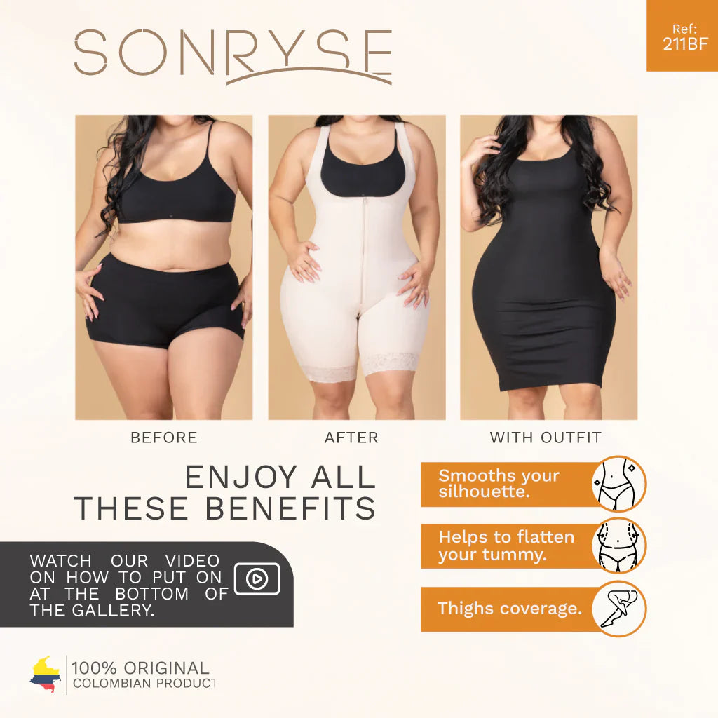 Liposuction Post-Surgery Faja with Zippered crotch, Open bust, Medium compression Sonryse 211BF